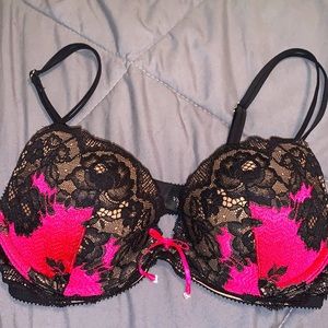 Black and Pink Lace Push Up Bra